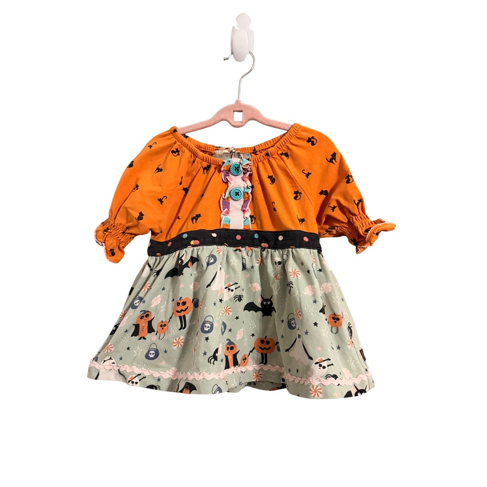 Matilda Jane Halloween Dress Toddler 18M Orange Mint Spooky Cat Ghost Print